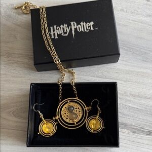 Harry Potter Gold Time Turner Necklace and Earrings Set